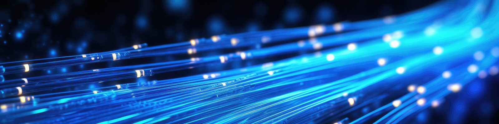 Glowing blue strands of fiber optic cables illustrating digital