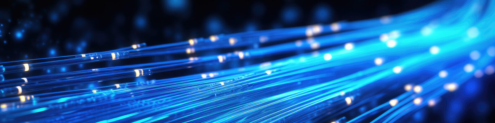 Glowing blue strands of fiber optic cables illustrating digital