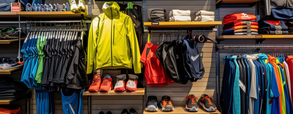 Sports Clothing and Gear Display in Retail Store